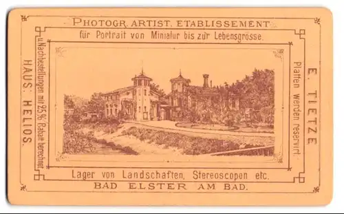 Fotografie E. Tietze, Bad Elster, Ansicht Bad Elster, Blick auf das Atelier Haus Helios
