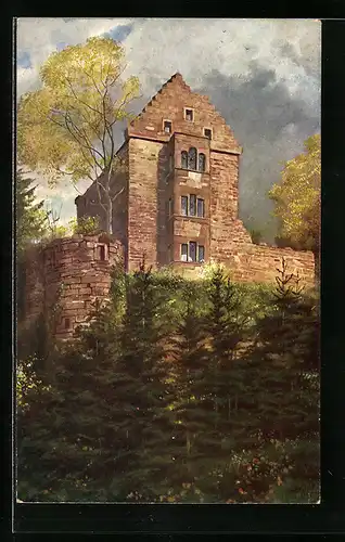 Künstler-AK Neunkirchen, unter der Minneburg am Neckar