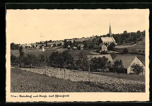 AK Steinbach i. O., Oberer Ort mit Kirche und Pfarrhaus