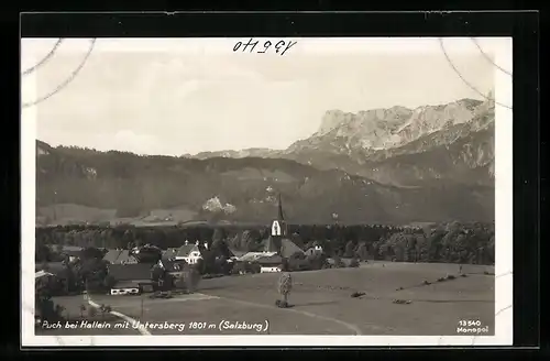 Foto-AK Puch bei Hallein, Ortsansicht mit Kirche mit Untersberg