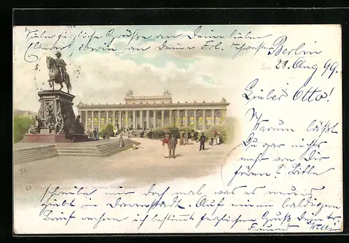 Lithographie Berlin, Lustgarten Museum Denkmal Friedr. Wilh. III.