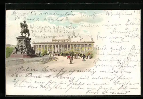 Lithographie Berlin, Lustgarten Museum Denkmal Friedr. Wilh. III.