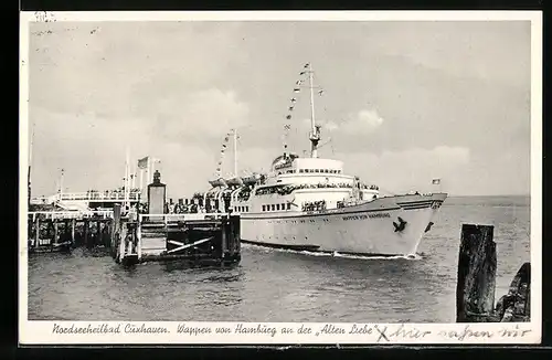 AK Cuxhaven, Passagierschiff Wappen von Hamburg an der Alten Liebe