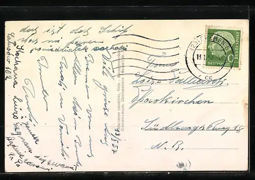 AK Bremen, letzter Gruss der M.S. General Harry Taylor vor der Überfahrt, Passagierschiff