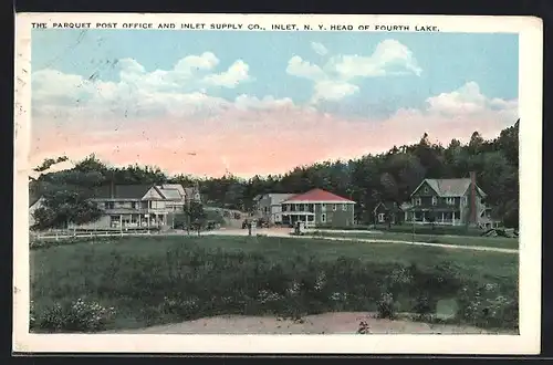 AK Inlet, NY, Head of Fourth Lake, The Parquet Post Office and Inlet Supply Co.