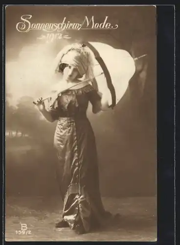 AK Junge Dame mit Hut und Schirm, Sonnenschirm-Mode 1912