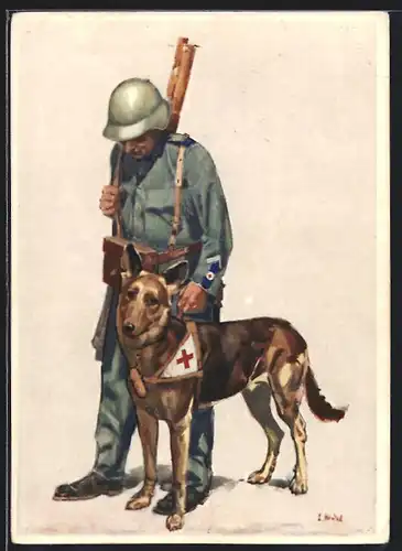 AK Schweizer Soldat mit Sanitätshund, Bundesfeier 1937 für das schweizerische Rote Kreuz