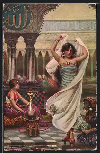 AK Arabische Frauen rauchen Wasserpfeife
