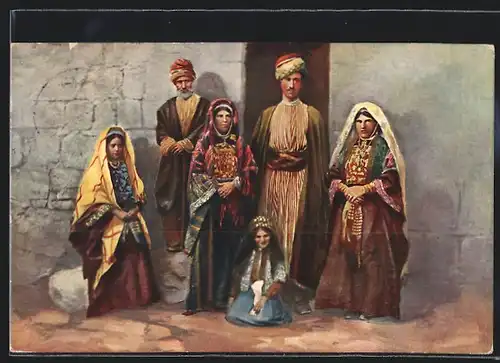 AK Famille paysanne de Ramallah, Bauernfamilie in Tracht