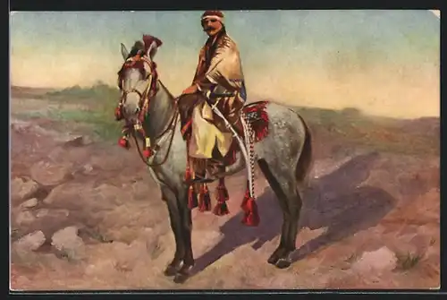 AK Costume de Bédouin, Mann in Bedouinen-Tracht auf einem Pferd sitzend