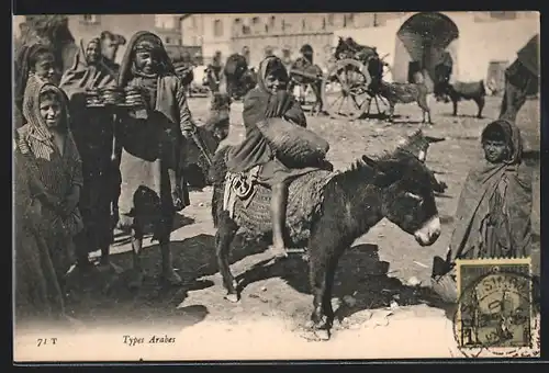 AK Types Arabes, Araberische Kindes mit einem Esel, arabische Volkstypen