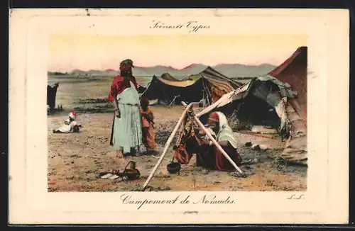 AK Scènes et Tyes, Campement de Nomades, arabische Volkstypen