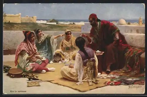 AK Araber mit seinen vier Frauen
