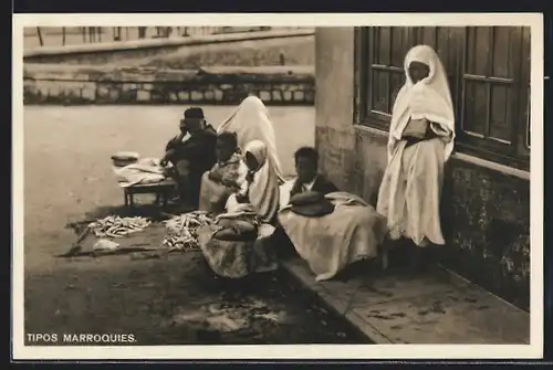AK Tipos Marroquies, Araber mit zwei Frauen und Kindern, arabische Volkstypen
