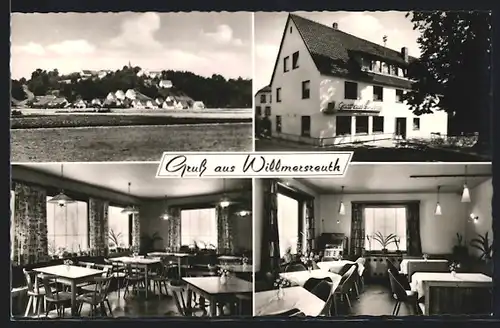AK Willmersreuth, Ortspanorama, Gasthaus zur Linde, im Gastraum
