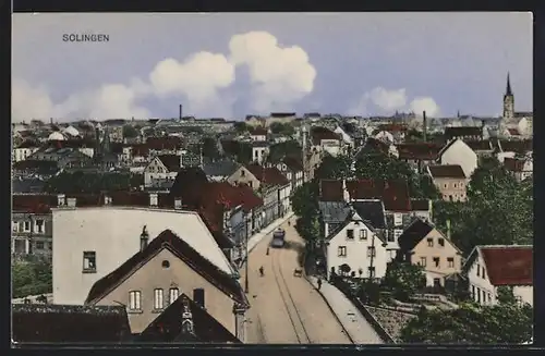 AK Solingen, Panorama mit Strassenblick aus der Vogelschau