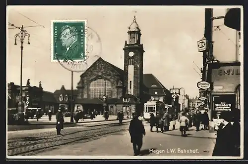 AK Hagen, Bahnhof mit Strassenbahn
