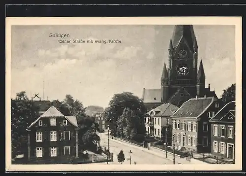 AK Solingen, Cölner Strasse mit evang. Kirche