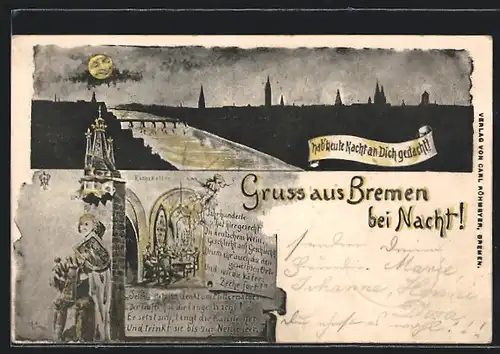 AK Bremen, Rathskeller bei Nacht