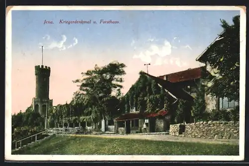 AK Jena, Kriegerdenkmal und Forsthaus