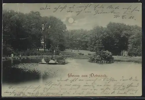 AK Dobrock, Ruderpartie auf dem Parkteich