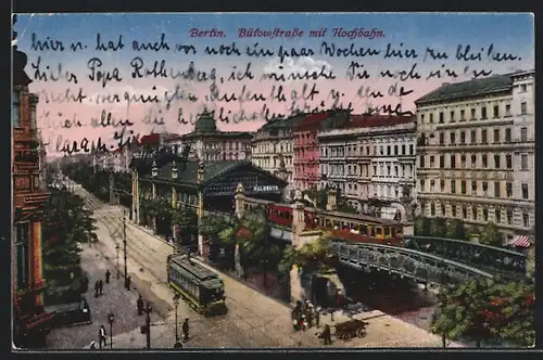 AK Berlin, Strassenbahn in der Bülowstrasse mit Hochbahn
