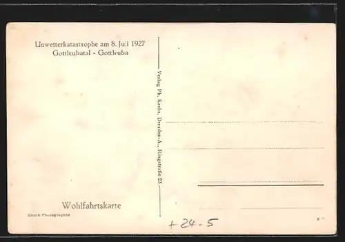 AK Gottleuba, Hochwasser vom 8.7.1927, Zerstörte Häuser