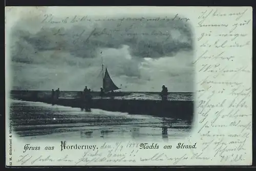 AK Norderney, Strandpartie bei Nacht