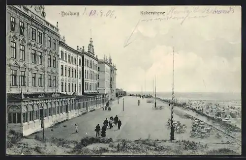 AK Borkum, Kaiserstrasse mit Strandpartie