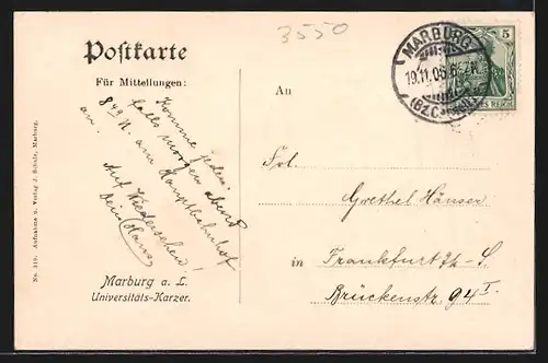 AK Marburg, Universitäts-Karzer mit Pritsche