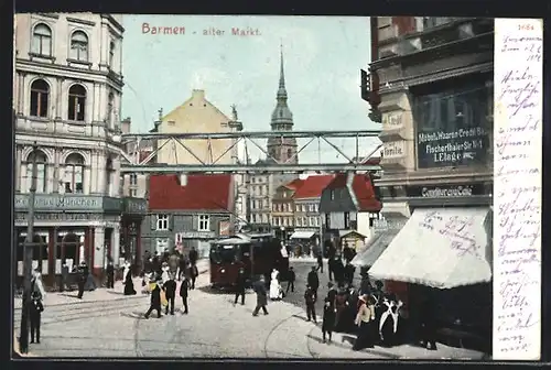 AK Barmen, Strassenbahn am Alten Markt