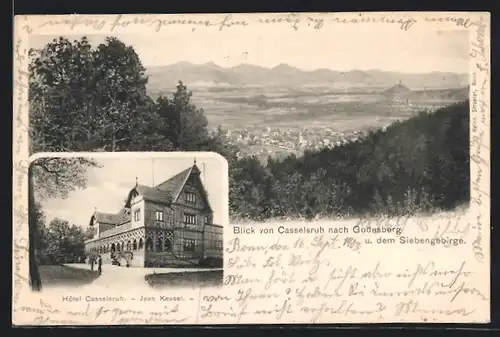 AK Godesberg, Hotel Casselsruh mit Blick zum Ort