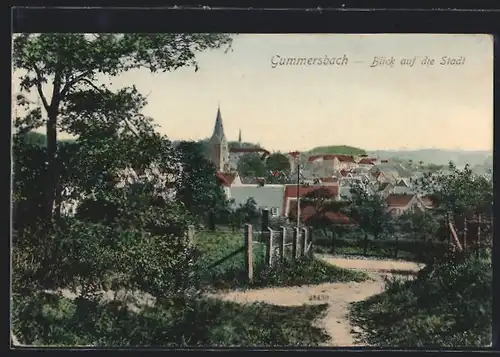 AK Gummersbach, Blick auf die Stadt mit Kirche