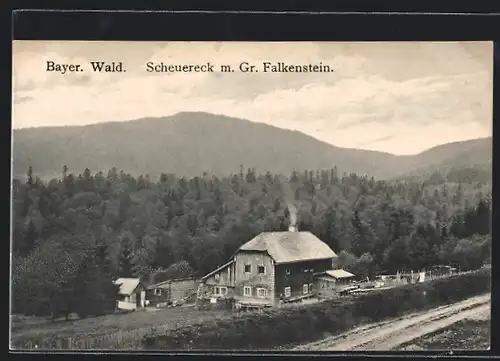 AK Scheuereck /Bayer. Wald, Ortsansicht mit Gr. Falkenstein