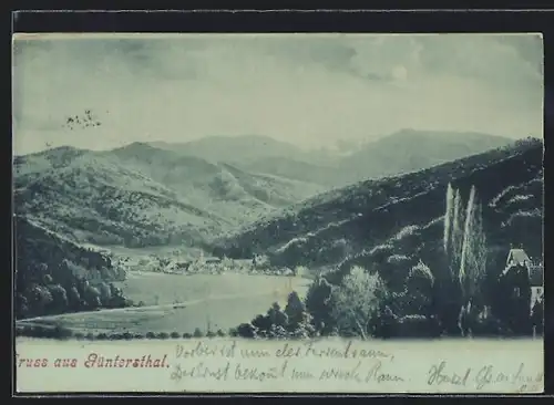 Mondschein-AK Güntersthal, Ortsansicht bei Vollmond