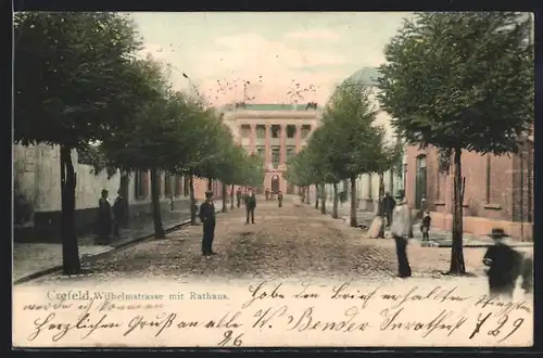 AK Crefeld, Wilhelmstrasse mit Rathaus