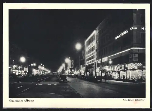 AK Berlin-Charlottenburg, Illuminierte Tauentzienstrasse bei Nacht