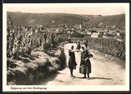 AK Escherndorf, Begegnung auf dem Weinbergsweg