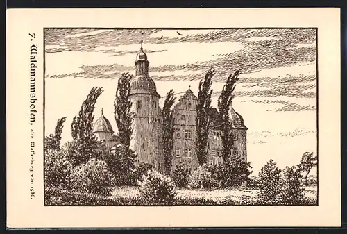 Künstler-AK Waldmannshofen, Abbild der alten Wasserburg