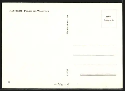 AK Mannheim, Planken mit Wasserturm, Strassenbahn