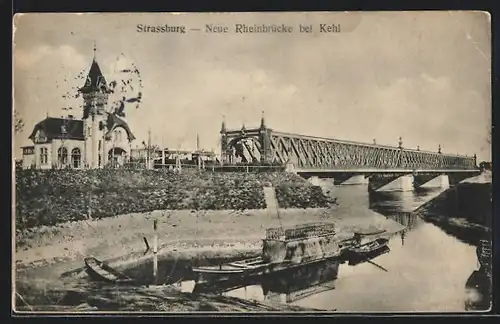 AK Strassburg, Neue Rheinbrücke bei Kehl