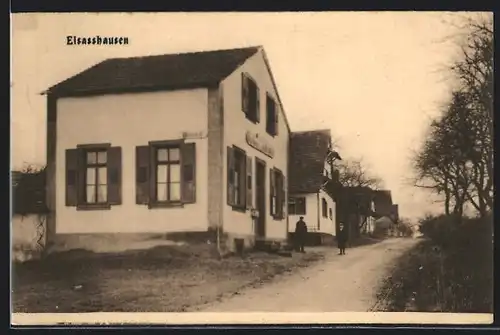 AK Elsasshausen, Strassenpartie am Gasthaus
