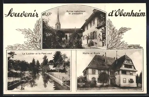 AK Obenheim, Eglise catholique, Mairie, Ecole