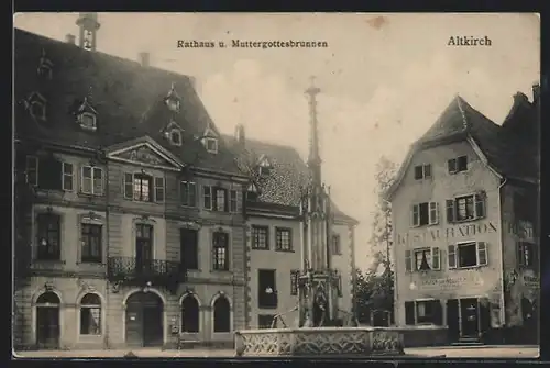 AK Altkirch, Rathaus mit Restaurant und Muttergottesbrunnen