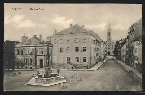 AK Altkirch, Rathaus-Platz mit Brunnen