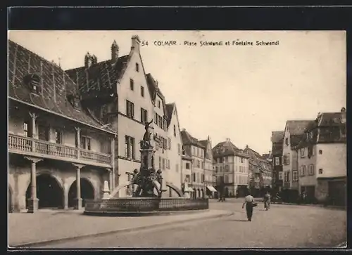 AK Colmar, Place Schwendi et Fontaine Schwendi