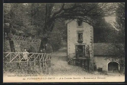 AK Plombières-les-Bains, A la Fontaine Stanislas, Restaurant et Terrasses