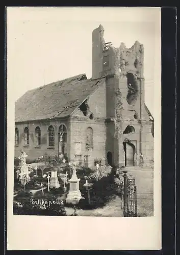AK Poellkapelle, Ruine der Kirche, Friedhof