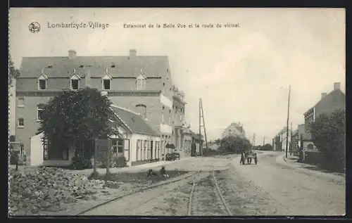 AK Lombartzyde-Village, Estaminet de la Belle Vue et la route du vicinal