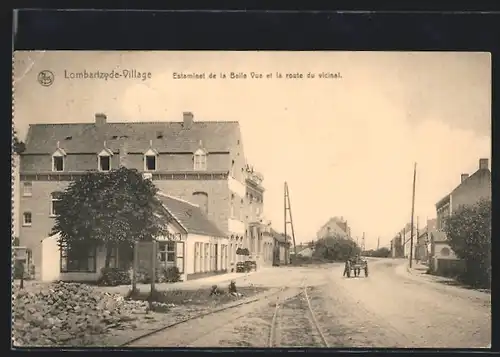 AK Lombartzyde-Village, Estaminet A la Belle Vue et la route du vicinal
